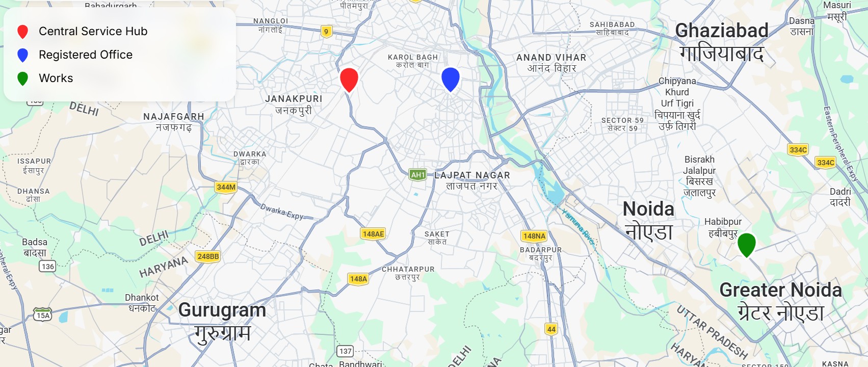 Map showing office locations
